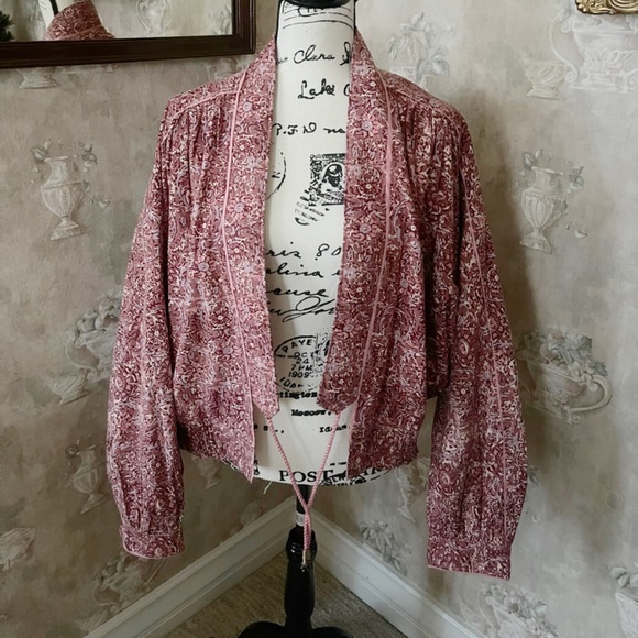 FREE PEOPLE ROSALINA PINK FLORAL LOBG SLEEVE JACKET MEDIUM TO LARGE - Picture 4 of 9